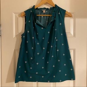 Teal Sleeveless Blouse with V-Neck + Tie Front